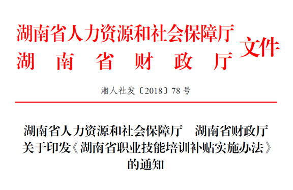 湖南省人力资源和社会保障厅 湖南省财政厅关于印发《湖南省职业技能培训补贴实施办法》的通知